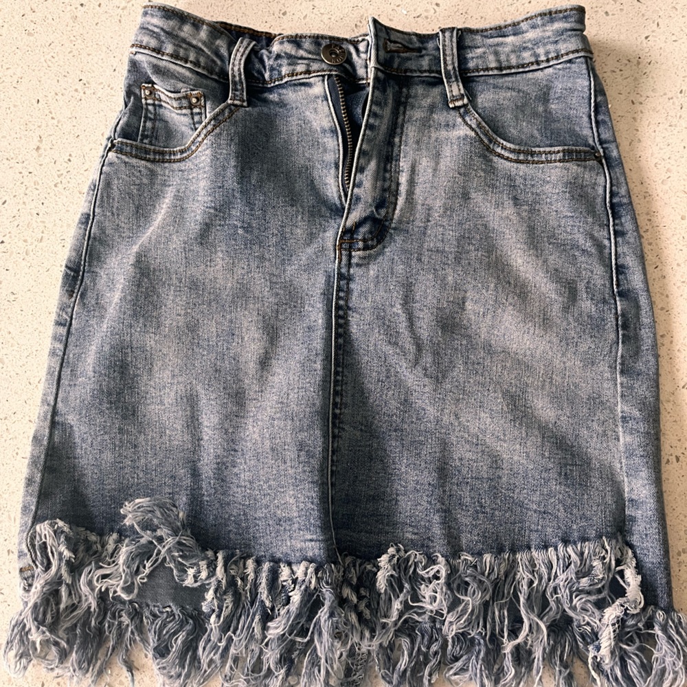 Fringe Denim Skirt size small